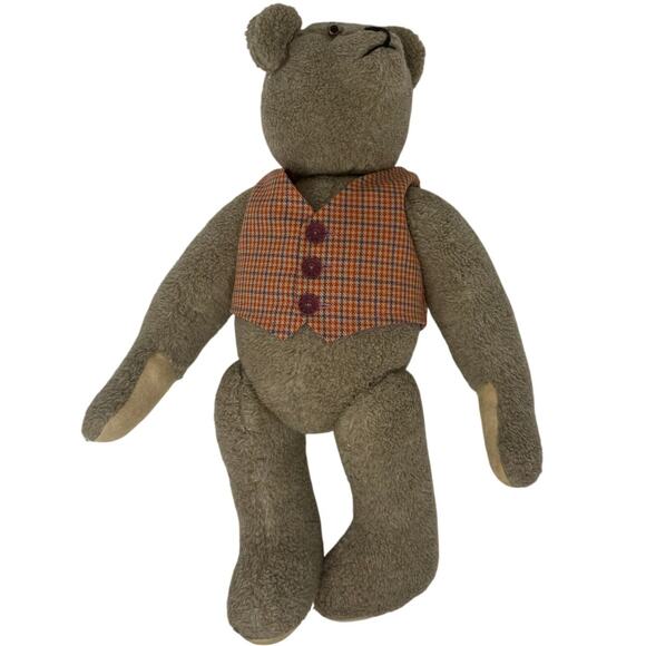 Vintage 18” Jointed Teddy Bear Plush Stuffed Animal with Vest Collectible - Picture 2 of 5